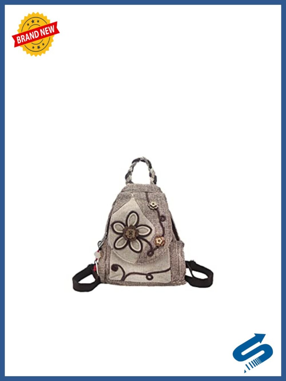 Bohemian Style Hand-woven Canvas Backpack Convertible Shoulder Bag Multi-pocket